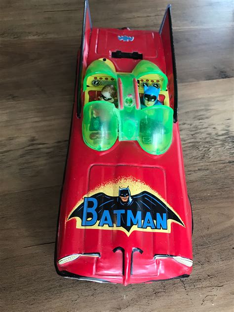 Rare Vintage 1960 Batman and Robin Red Tin Batmobile Aoshin 11, Rare ...