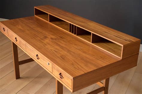 Mid Century Modern Teak Flip Top Partners Desk By Peter Løvig Neilsen