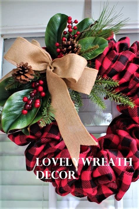 Red Buffalo Plaid Wreath Christmas Wreath Front Door Wreath Etsy