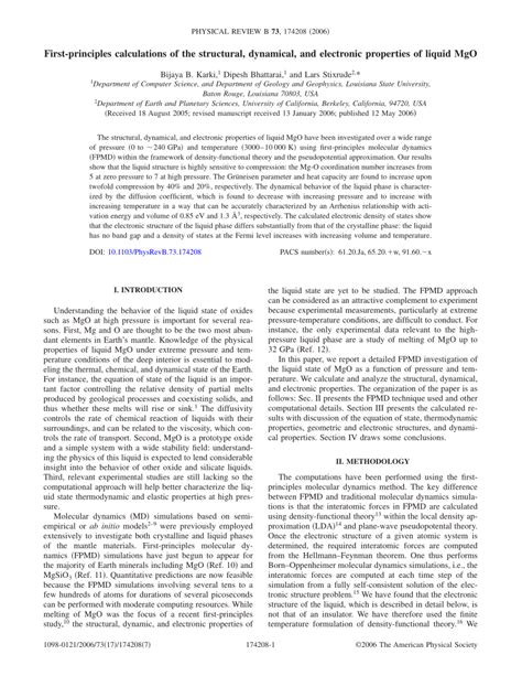 Pdf First Principles Calculations Of The Structural Dynamical And