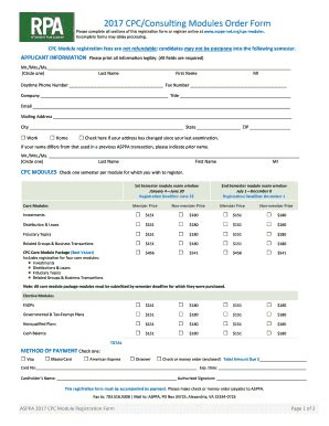 Fillable Online Asppa 2017 CPC Consulting Modules Order Form Asppa