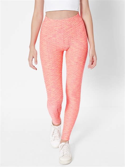 Buy Urbanic Women Pink And Peach Coloured Ruched Gym High Rise Gym Tights