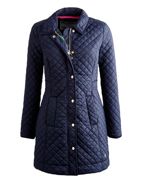 Joules Womens Longline Quilted Jacket Marine Navy Long Line And