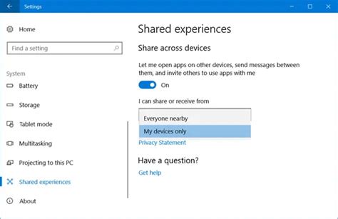 Turn On Or Off Shared Experiences In Windows 1110