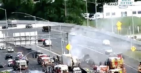 Fiery Tractor Trailer Crash Injures Three Closes I 695