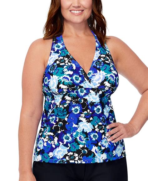 Island Escape Plus Size Floral Print H Back Tankini Top Created For