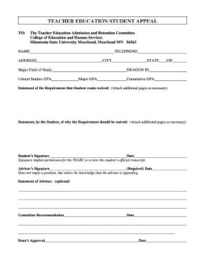 Fillable Online Web Mnstate TEARC Appeal Form Minnesota State