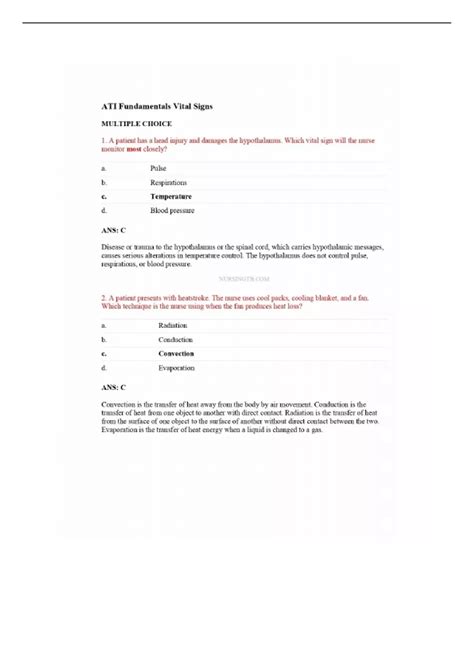 ATI Fundamentals Vital Signs - ATI - Stuvia US