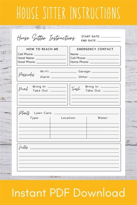 House Sitter Instructions House Sitting Checklist House Sitter Info