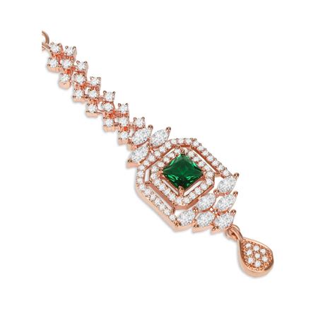 Buy Accessher Rose Gold Plated American Diamond Green Gemstone Studded