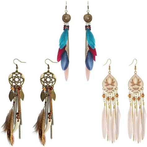 Boucles D Oreilles Plumes Paires Boucles D Oreilles En Fausse Boh Me