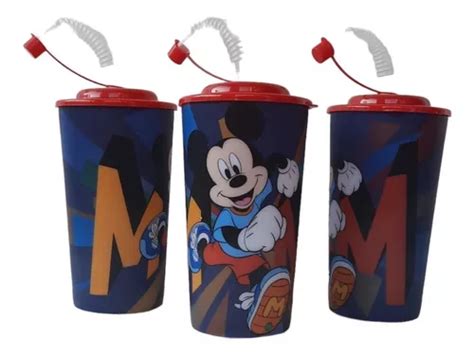 Vasos Mickey Mouse Con Tapa Y Popote Fiesta Mickey Mouse Env O Gratis