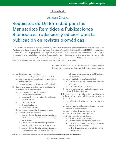 Requisitos De Uniformidad Para Los Manuscritos Remitidos A