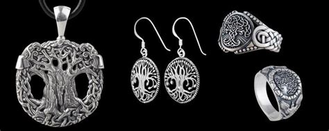 four pieces of jewelry are shown on a black background, including two ...