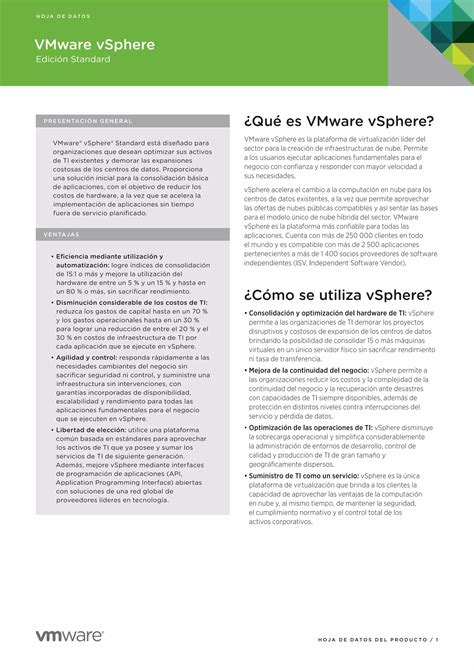 Datasheet Vsphere Standard Edition In Spanish Pdf