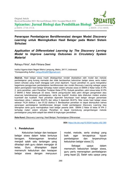 PDF Penerapan Pembelajaran Berdiferensiasi Dengan Model Discovery