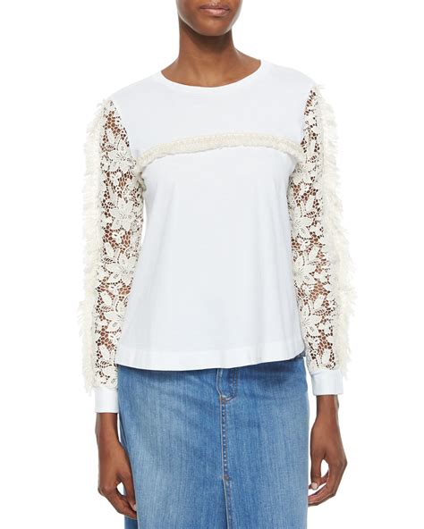 Lyst See By Chloé Long lace sleeve Top in White