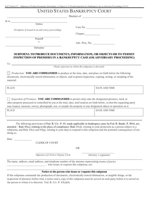 Form Subpoena To Produce Documents Information Or Objects Or To