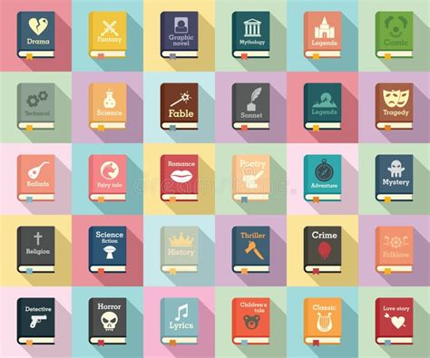 Literary Genres Icons Set Isometric Style Stock Vector Illustration