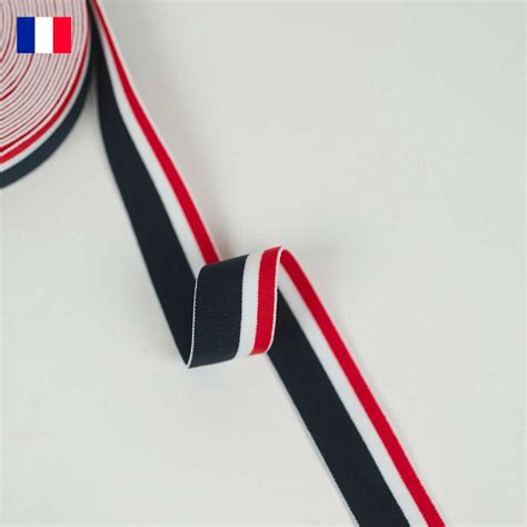 Mm Ruban Lastique Plat Tricolore Tricot Bleu Blanc Rouge