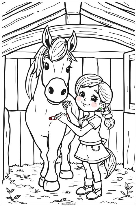 P Gina De Colorir Menina Cuidando Do Seu Cavalo Pdf Png Imprim Veis