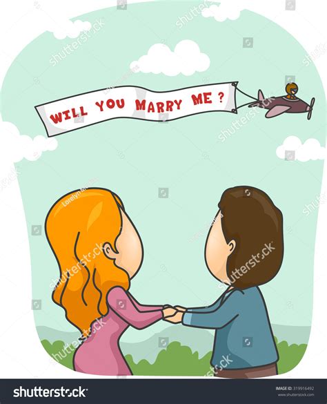 Romantic Illustration Man Proposing His Girlfriend Stock Vector