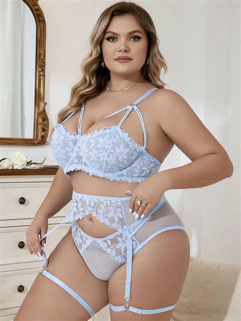 Classic Sexy Plus Floral Lace Underwire Garter Lingerie Set Shein Usa