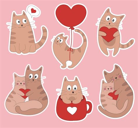 Conjunto De Paquete De Pegatinas Con Gatos D A De San Valent N Pareja