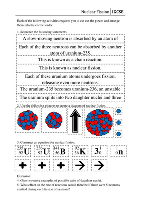 Nuclear Fission Sequencing Activity Teaching Resources