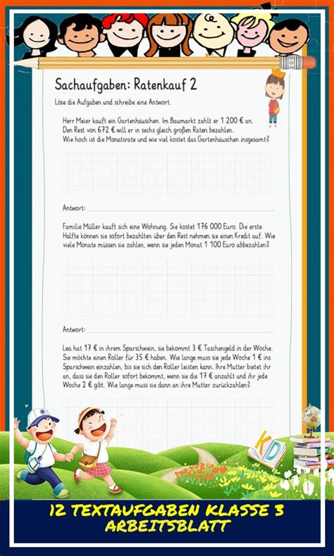 Textaufgaben Klasse Arbeitsblatt Mathe Arbeitsbl Tter