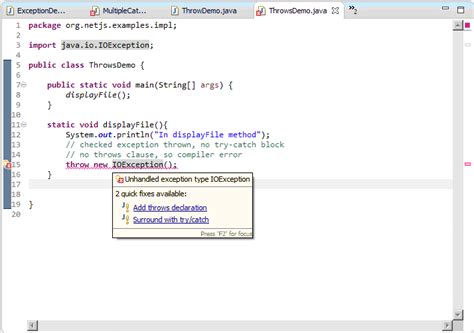 Throws Keyword In Java Exception Handling Tech Tutorials