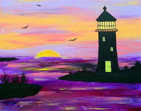 Lighthouse Sunset Painting at PaintingValley.com | Explore collection ...