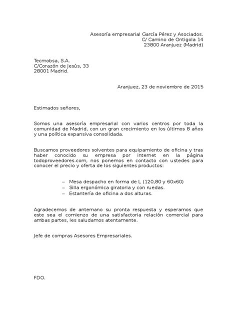 Ejemplo Carta De Solicitud De Oferta A Un Proveedor