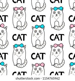 Seamless Patterns Cats Bows Vector Illustration: vector de stock (libre ...