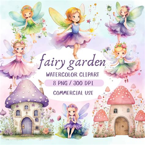 Fairy Garden Watercolor Clipart - Etsy