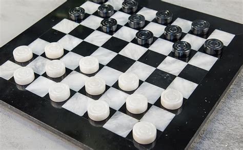 Radicaln Checkers Board Game 15 Inches Black And White Handmade Marble