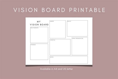 Simple And Easy To Use Vision Board Template 4 Printables Included In