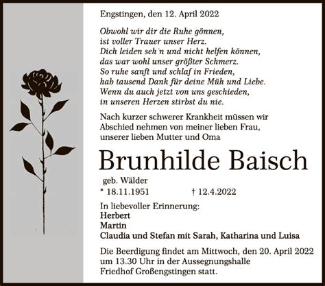 Traueranzeigen Von Brunhilde Baisch Trauer Gea De