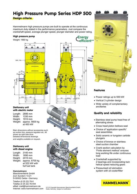 High Pressure Pump Series HDP 500 Hammelmann