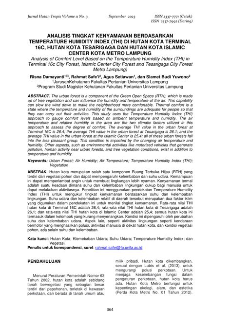 Pdf Analisis Tingkat Kenyamanan Berdasarkan Temperature Humidity