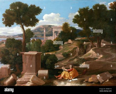 Landscape with Saint John on Patmos. Nicolas Poussin. 1640 Stock Photo ...