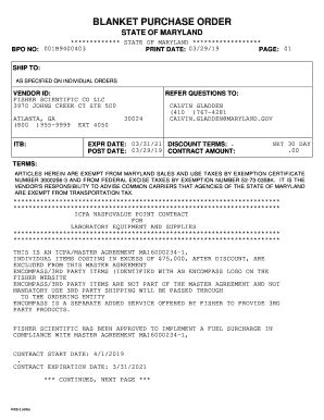 Fillable Online Dgs Maryland PDF Version Of FMIS BPO Blanket Purchase