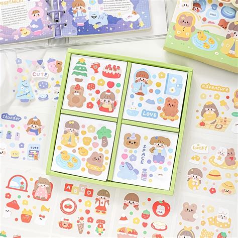 100 Sheets Cute Girl Cartoon Paper Stickers For Scrapbooking Bullet