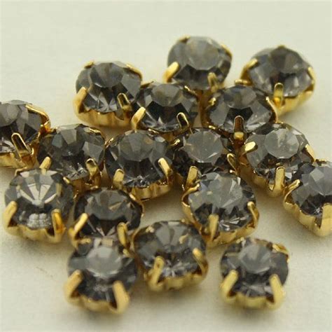 Sew On Crystals Black Diamond Chatons Rhinestones In Gold Color Prong