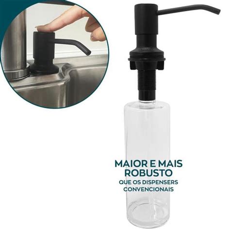 Porta Detergente Dosador Preto Fosco Inox 304 Embutir Pia 500ml Porta