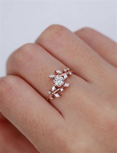 Rose Gold Engagement Ring Vintage Diamond Cluster Engagement Ring