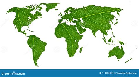 Eco World Map Made Of Green Leaves Concept Ecology Stock Image Image