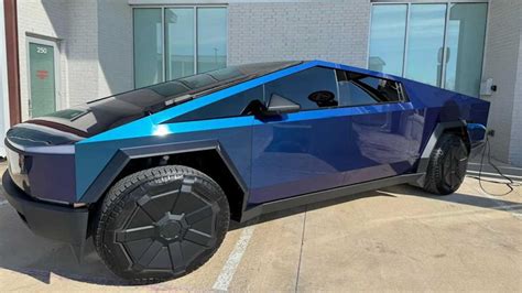 Gloss Blue Cybertruck Wrap Creates Futuristic Look That Matches The Sky