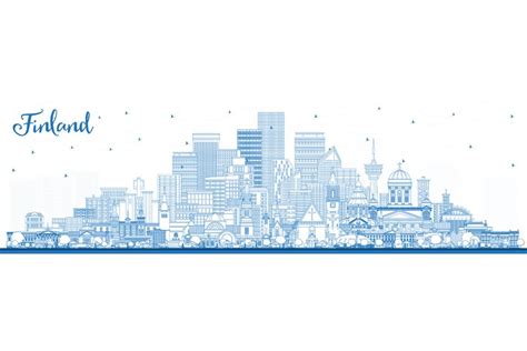 Outline Finland City Skyline With Blue Buildings