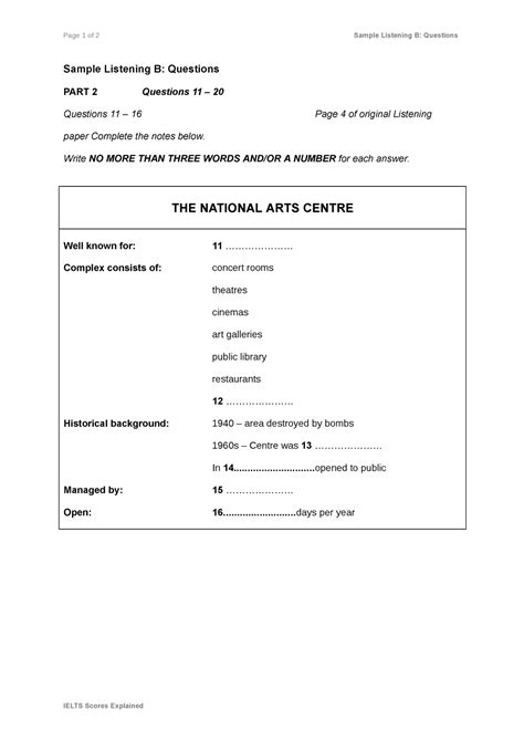 Listening Sample Task Note Completion Page 1 Of 2 Sample Listening B